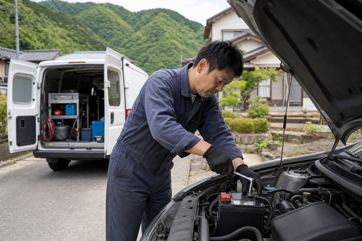 豊岡市内・バッテリー上がりへの出張交換対応例(コンパクトカー)